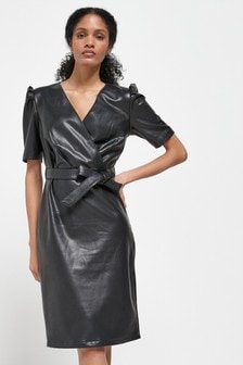 Black Faux Leather Wrap Dress (112818) | ₪ 77