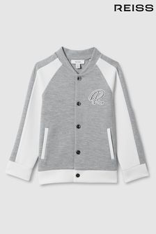 Reiss Soft Grey/White Pelham Teen Jersey Varsity Jacket (114063) | SGD 132