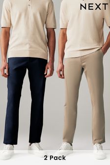 Navy Blue/Stone Slim Stretch Chino Trousers 2 Pack (114199) | 216 SAR