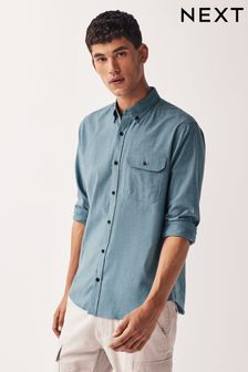 Синий - Фактурная оксфордская рубашка с длинными рукавами (114238) | €18
