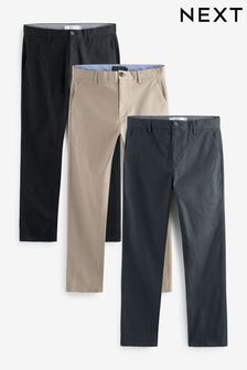 Slim Stretch Chinos Trousers 3 Pack