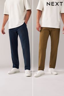 Straight Stretch Chinos Trousers 2 Pack