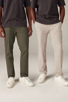 Light Stone/Mushroom Brown Straight Stretch Chinos Trousers 2 Pack (114336) | €36