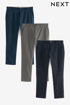 Black/Grey/Navy Blue Slim Stretch Chinos Trousers 3 Pack (114364) | CA$132