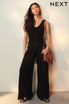 Black - Superwide Pleated Trousers With Linen (114548) | kr490