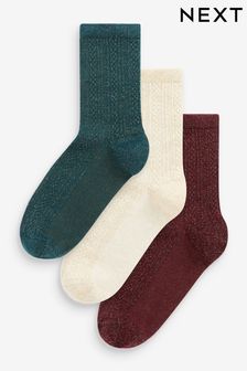 Cream/Red/Green Cable Sparkle Ankle Socks 3 Pack (114979) | 9 €