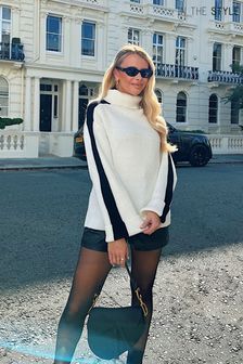 In The Style Cream Perrie Sian Contrast Sleeve High Neck Jumper (115041) | kr493
