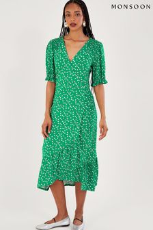 Zielona sukienka Monsoon Hattie o kroju kopertowym w kropeczki (115900) | 237 zł