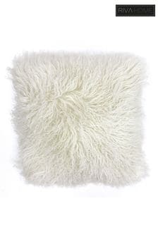 Riva Paoletti Pristine White Mongolian Sheepskin Polyester Filled Cushion (116199) | $75