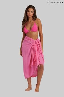 South Beach Pink Crinkle Viscose Fringed Sarong (116213) | LEI 131
