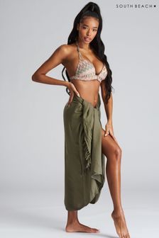 South Beach Green Crinkle Viscose Fringed Sarong (116274) | LEI 131