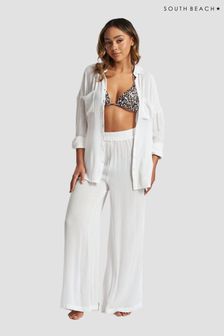 South Beach White Crinkle Vicose Wide Leg Trousers (116477) | $57