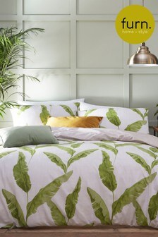 furn. Natural/Green Plantain Botanical Leaves Reversible Duvet Cover and Pillowcase Set (116785) | 24 € - 46 €