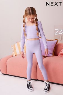 Lilac Purple Ribbed Stretch Top & Leggings Set (7-16yrs) (116864) | AED92 - AED121