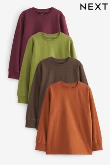Chocolate Brown/Burgundy Red/Tan Brown/Moss Green 4 Pack Long Sleeve Cosy T-Shirts (3-16yrs) (116980) | 31 € - 53 €