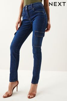 Atramentowo niebieskie - Wyszczuplająco-modelujące jeansy bojówki o dopasowanym kroju (117480) | 114 zł