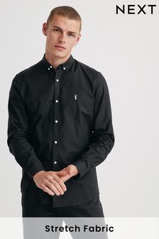 Black Regular Fit Long Sleeve Stretch Oxford Shirt (117680) | $43