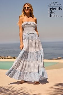 Friends Like These Blue Bandeau Shirred Ditsy Maxi Dress (117725) | AED305