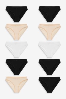 Black/White/Nude High Leg Cotton Blend Knickers 10 Pack (117924) | 23 €