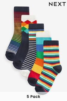 Rainbow Stripe/Pattern Print Cotton Rich Socks 5 Pack (118872) | $12 - $15