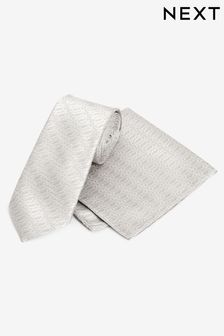 Champagne Silver Geometric Slim Party Tie And Pocket Square Set (118892) | 8 €