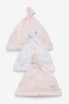 Pink Baby 3 Pack Tie Top Hats (0-18mths) (119130) | 23 QAR