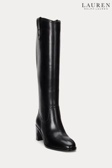 Lauren Ralph Lauren Carla Leather Heeled Tall Black Boots (119169) | kr4 930