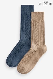 Wool Rich Navy Blue/Neutral 2 Pack Signature Thick Socks (119245) | €13