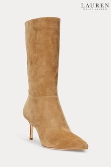 Leather Ralph Lauren Camel Leannah Suede Stiletto Heel Boots (119281) | TRY 8.565