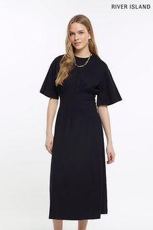 River Island Black Cinched Waist Midi T-Shirt Dress (119462) | 51 €