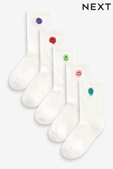 Smile Face Embroderies Cushioned Footbed Cotton Rich Ribbed Socks 5 Pack (119779) | ￥1,470 - ￥1,650