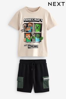 Minecraft Stone Natural Short Sleeve License T-Shirt And Shorts Set (4-16yrs) (119869) | KRW49,100 - KRW66,200