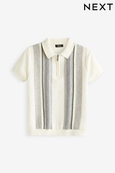 White/Grey Knitted Vertical Patterned Short Sleeve Polo Shirt (3mths-7yrs) (119955) | €10 - €12
