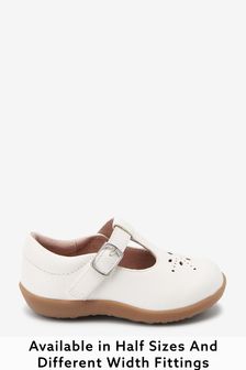 White Leather Wide Fit (G) First Walker T-Bar Shoes (120029) | EGP790
