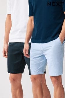 Navy/Light Blue Oxford Straight Fit Stretch Chinos Shorts 2 Pack (120071) | SGD 64