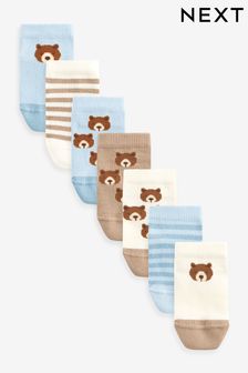 Neutral/Blue Bears - Cotton Rich Trainer Socks 7 Pack (120150) | kr130 - kr140