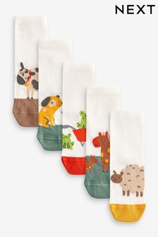 White Farm Animals Cotton Rich Trainers Socks 5 Pack (120215) | $18 - $21