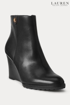 Black - Lauren Ralph Lauren Shaley Calfskin Wedge Boots (120521) | kr4 010