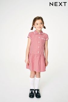 Red Cotton Rich Drop Waist Gingham School Dress (3-14yrs) (120617) | $13 - $18