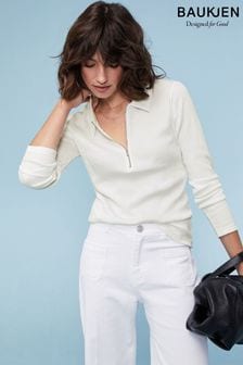 Baukjen Essentials 100% Cotton Zip Collar White Top (121139) | $14