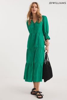 Zielona bawełniana sukienka midi JD Williams zapinana na guziki (121199) | 132 zł