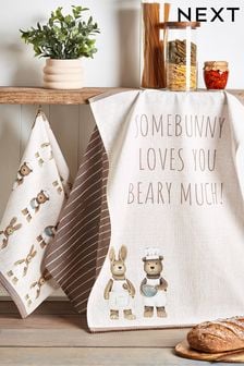 Set of 3 Natural Bertie Bear and Rosie Bunny Tea Towels (121857) | $25