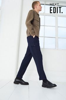 Navy Relaxed Tapered EDIT Twill Cargo Trousers (122081) | SGD 64