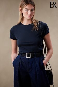 Azul marino - Camiseta con cuello redondo y punto de canalé de Banana Republic (123136) | 42 €