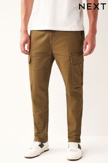 Tan Brown Slim Fit Cotton Stretch Cargo Trousers (123246) | Kč925