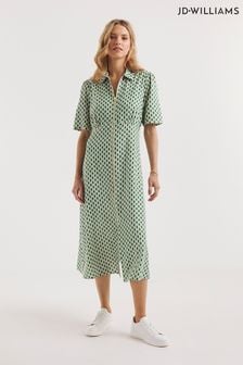 JD Williams Green Geo Zip Front Shirt Dress (123399) | €21