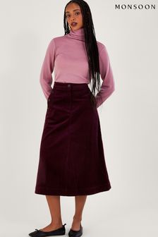 Monsoon Purple Cord Midi Skirt