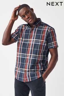 Navy Blue/Burgundy Red Check Easy Iron Button Down Oxford Shirt (124028) | HK$190