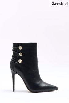 River Island Black Button Tie Up Boots (124367) | €34