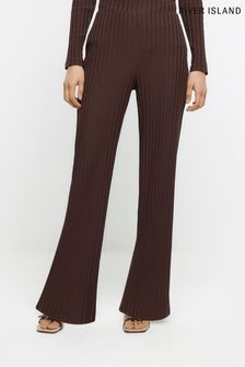 River Island Brown Ribbed Wide Leg Trousers (124413) | €21